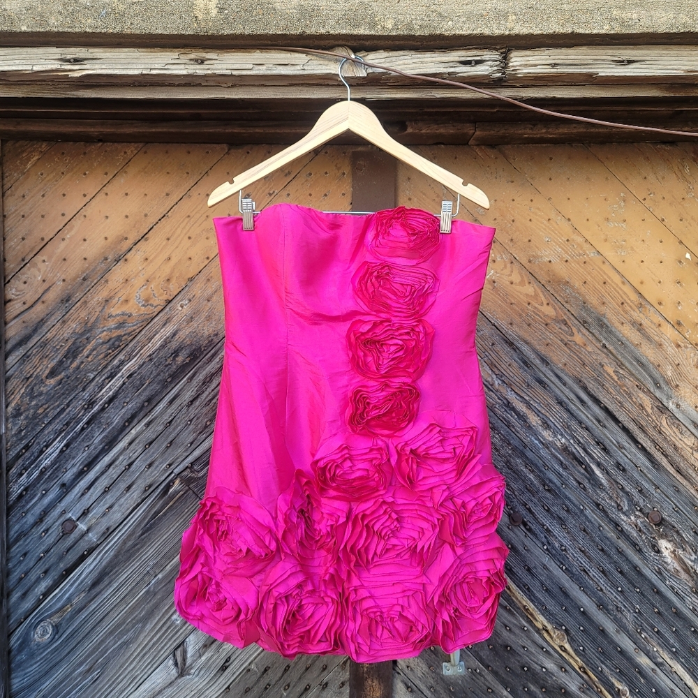 D'Night Strapless Flower Dress - Hot pink